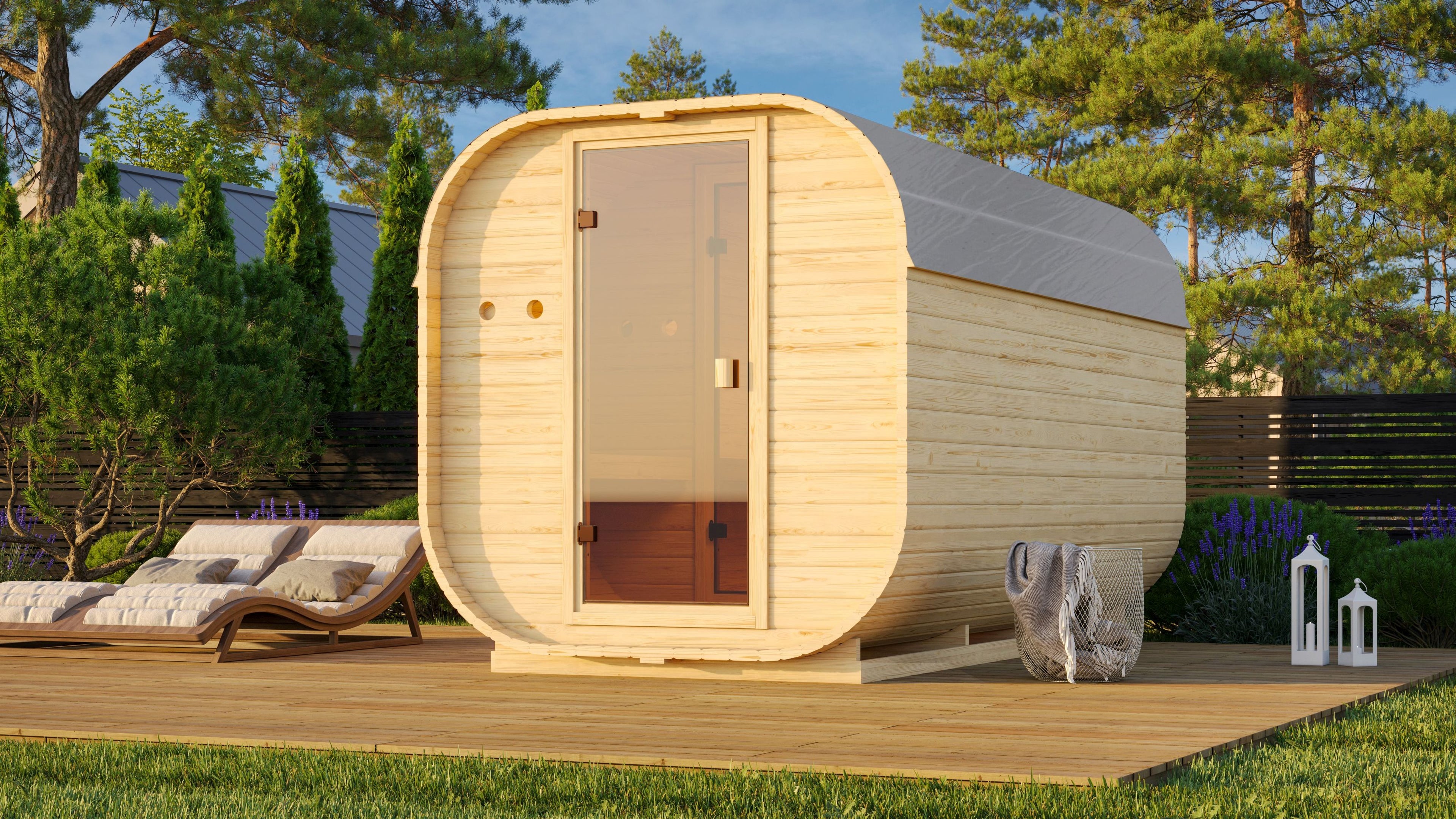 Barrel Sauna Quadro 3" 4 personen + 9 kW kachel - Sauna Service