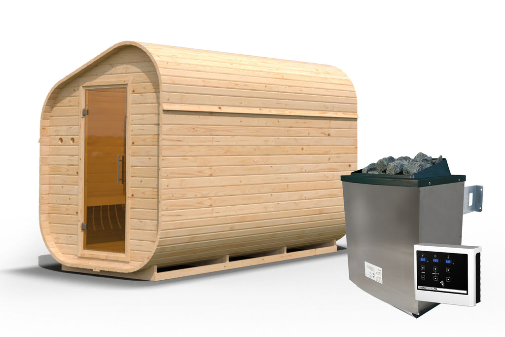 "Barrel sauna asymmetrisch 3" 4 personen 9 kW oven (Fins) + bedieningseenheid - Sauna Service
