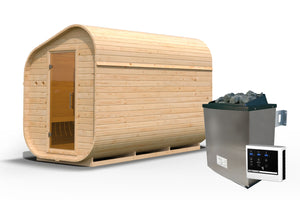 "Barrel sauna asymmetrisch 3" 4 personen 9 kW oven (Fins) + bedieningseenheid - Sauna Service