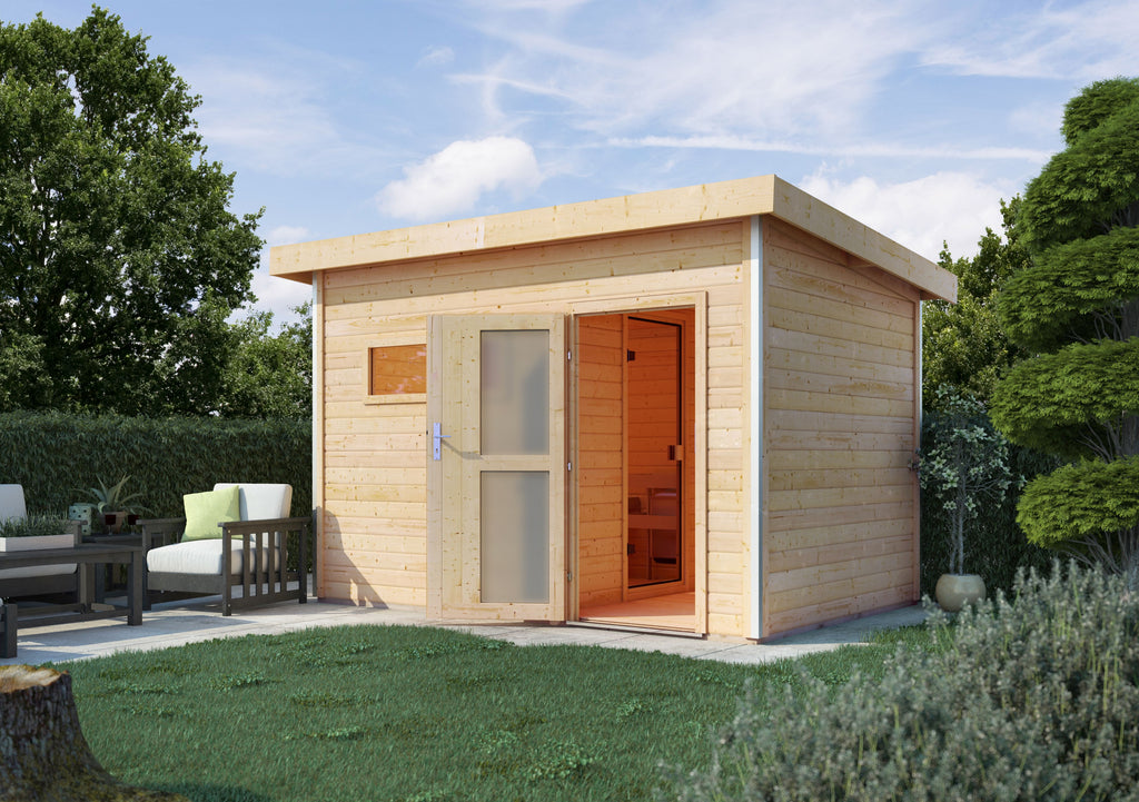Tuinsauna "Sauna House Skrollan 2 met voorkamer" 4 personen, zonder kachel, deur van matglas