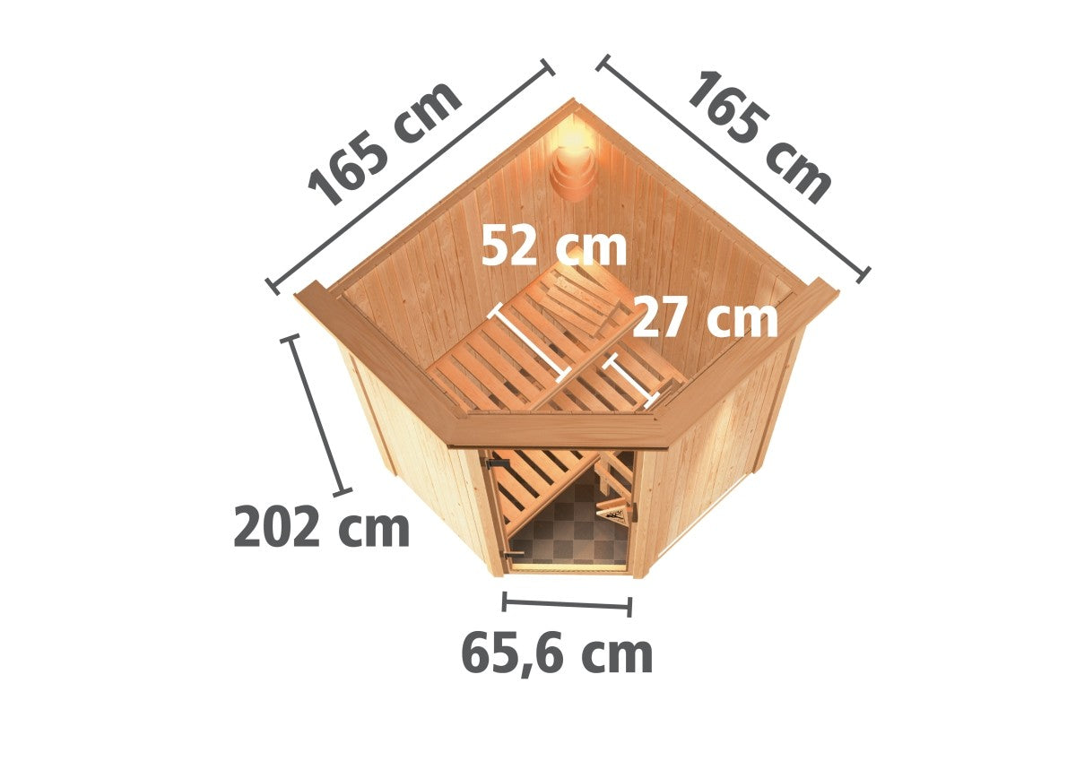"Sauna Larin" voor 2 personen, zonder oven, glazen deur (transparant) met dakrand. - Sauna Service