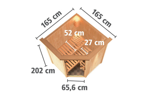 "Sauna Larin" voor 2 personen, zonder oven, glazen deur (transparant) met dakrand. - Sauna Service