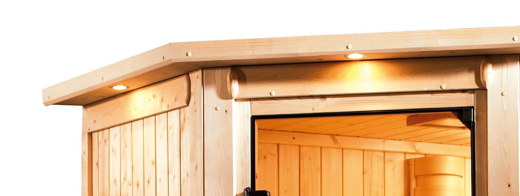 "Sauna Larin" voor 2 personen, zonder oven, glazen deur (transparant) met dakrand. - Sauna Service