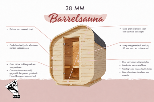 "Barrel sauna asymmetrisch 3" 4 personen 9 kW oven (Fins) + bedieningseenheid - Sauna Service