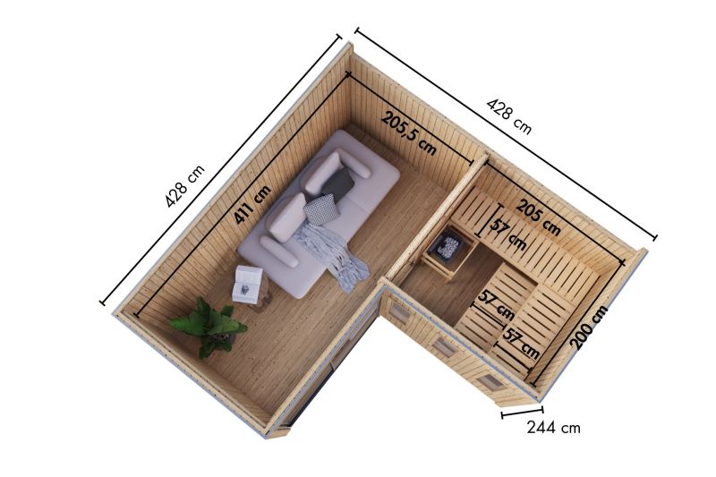 tuinsauna "Sauna House Paradise" met voorkamer, 5 personen, zonder kachel