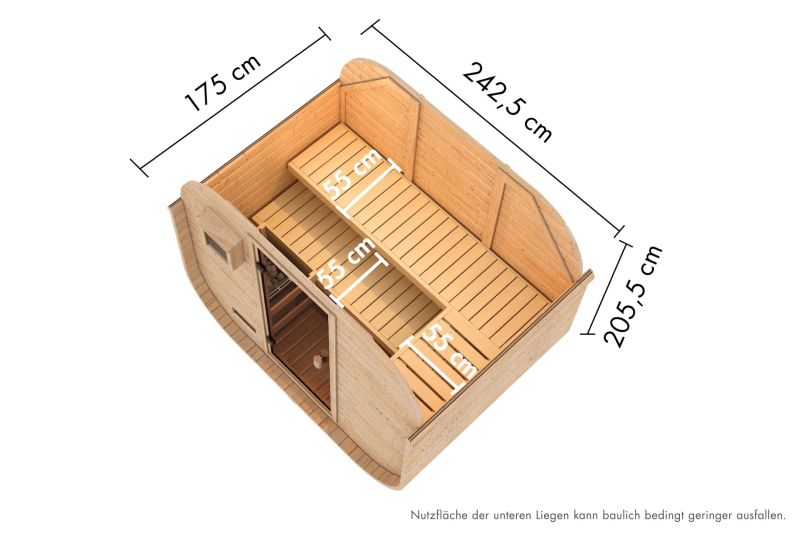 Barrel Sauna Quadro 1 Plus" voor 3-4 personen zonder oven - Sauna Service